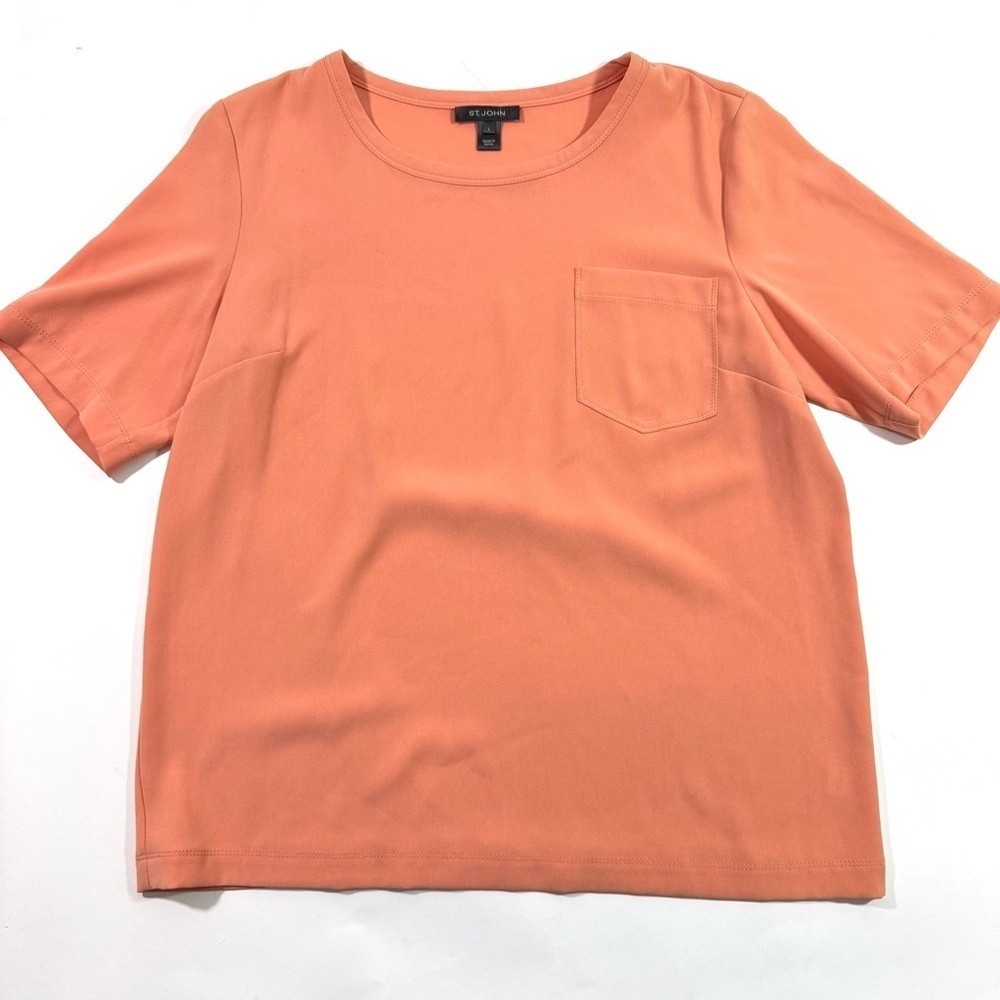 St John Round neck Pocket Tee Shirt Orange Coral